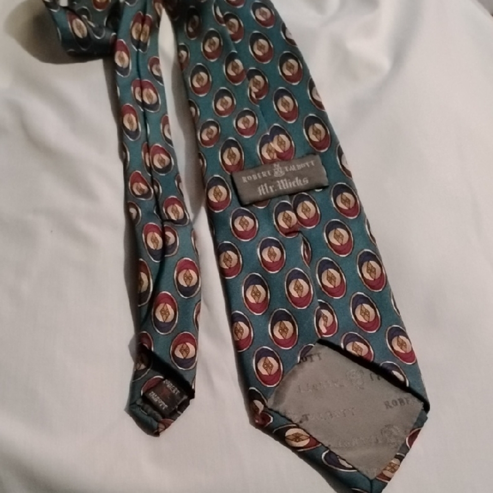 Robert Talbott Blue and Red Silk Tie with Geometric Design